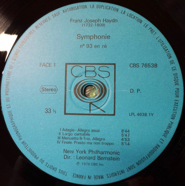 (occasion) Haydn – Leonard Bernstein, New York Philharmonic – Symphonies N°93 & N°94 [Vinyle 33 Tours]