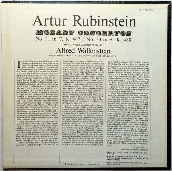 (occasion) Rubinstein, Mozart, Alfred Wallenstein – Concertos Pour Piano N°21 Et N°23 [Vinyle 33 Tours]
