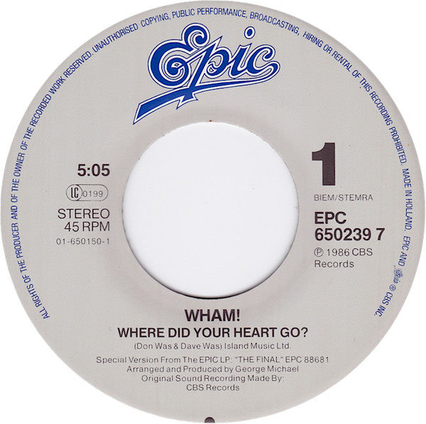 (Occasion) Wham! – Where Did Your Heart Go? [Vinyle 45Tours]