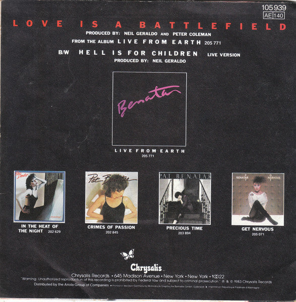 (Occasion) Benatar – Love Is A Battlefield [Vinyle 45 Tours]