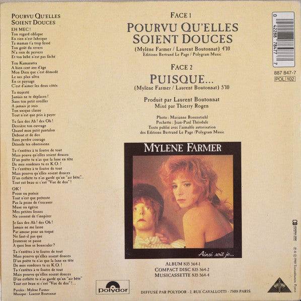 (Occasion) Mylène Farmer – Pourvu Qu'elles Soient Douces [Vinyle 45 Tours]