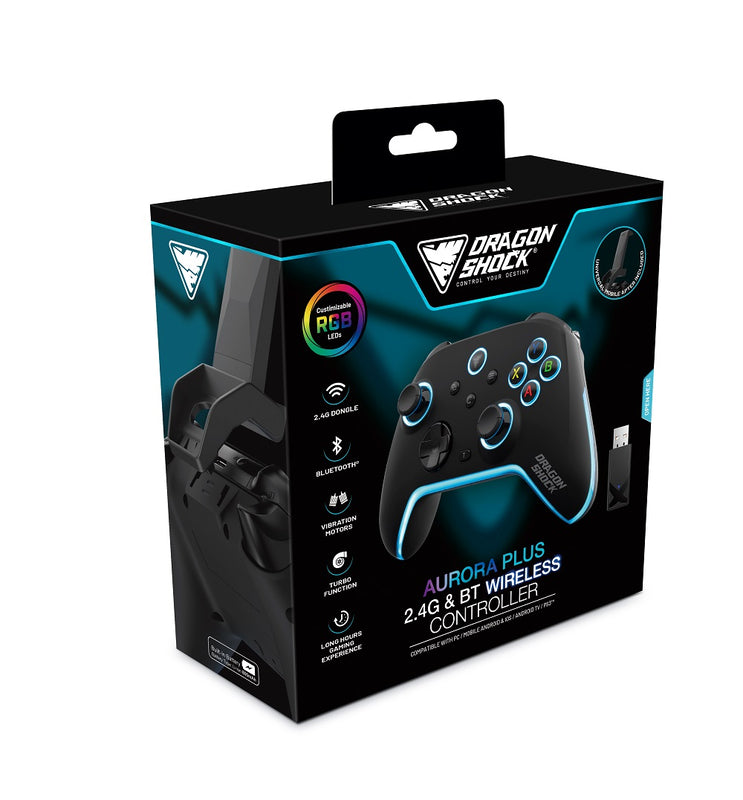 DragonShock - AURORA PLUS - Manette sans fil noire avec support téléphone pour PS3, PC, Android et IOS