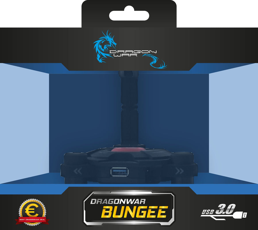 Dragonwar Bungee + USB Hub 3.0 - 4 Ports USB 3.0 - Plateau de câbles multidirectionnel et flexible avec éclairage LED - Base triangulaire en silicone - Câble de 1,5m
