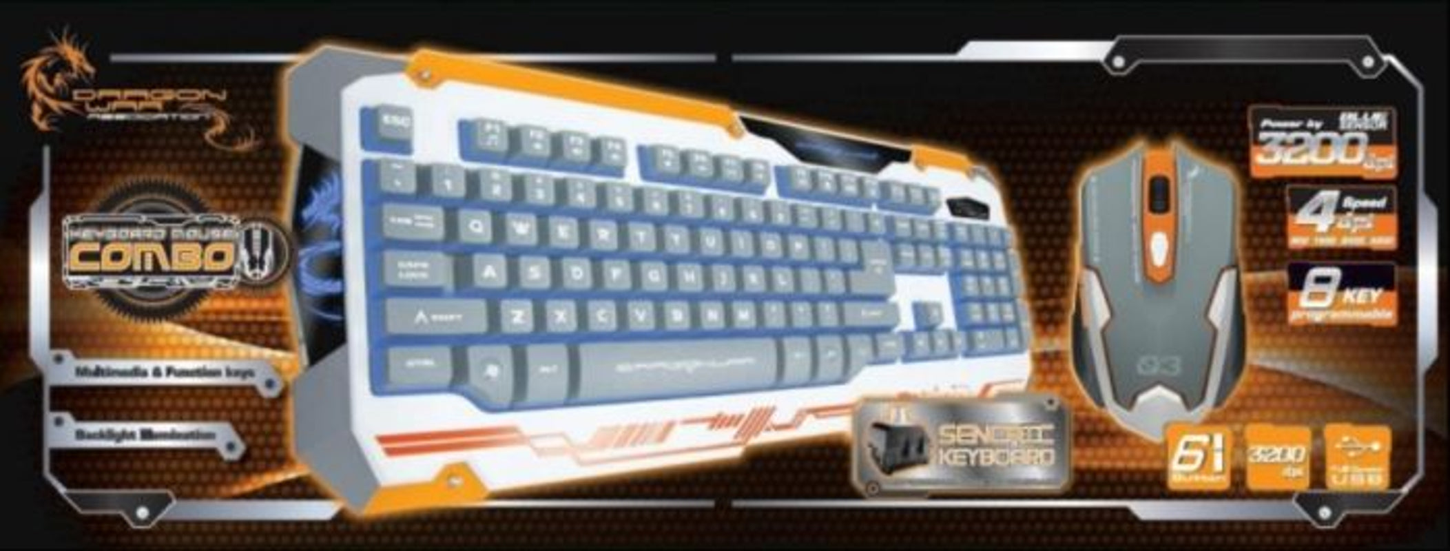 Dragonwar Sencaic Combo LED Gaming Mouse 3200 DPI / 6 boutons + rétro-éclairage Semi mécanique Gaming Keyboard White Qwerty avec 8 touches programmables et numpad