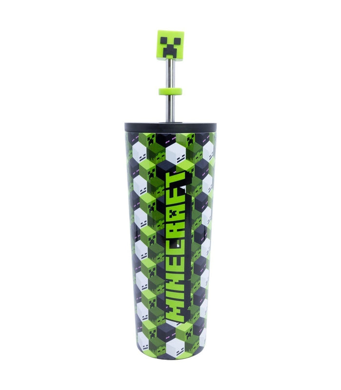 Stor - Minecraft - Gobelet Isotherme en Acier Inoxydable avec Paille et couvercle 3D "IconicMono" 770ml