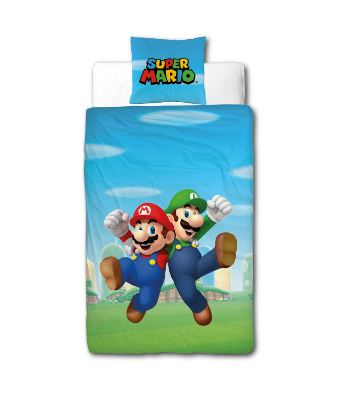 Super Mario - Parure de lit en microfibre Mario et Luigi (140x200cm + 63x63cm)
