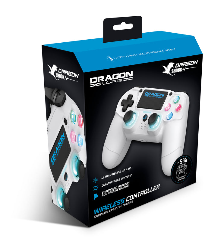 Dragonwar - Manette sans fil Dragon Shock 4 Blanche pour PS4, PC et Mobile