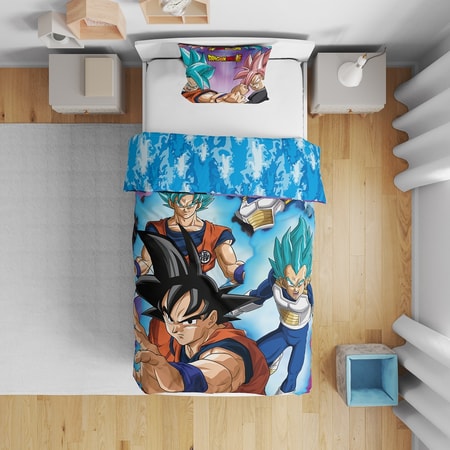 Dragon Ball Super - Parure de lit en microfibre Son Goku vs Goku Rosé (200x140cm + 63x63cm)