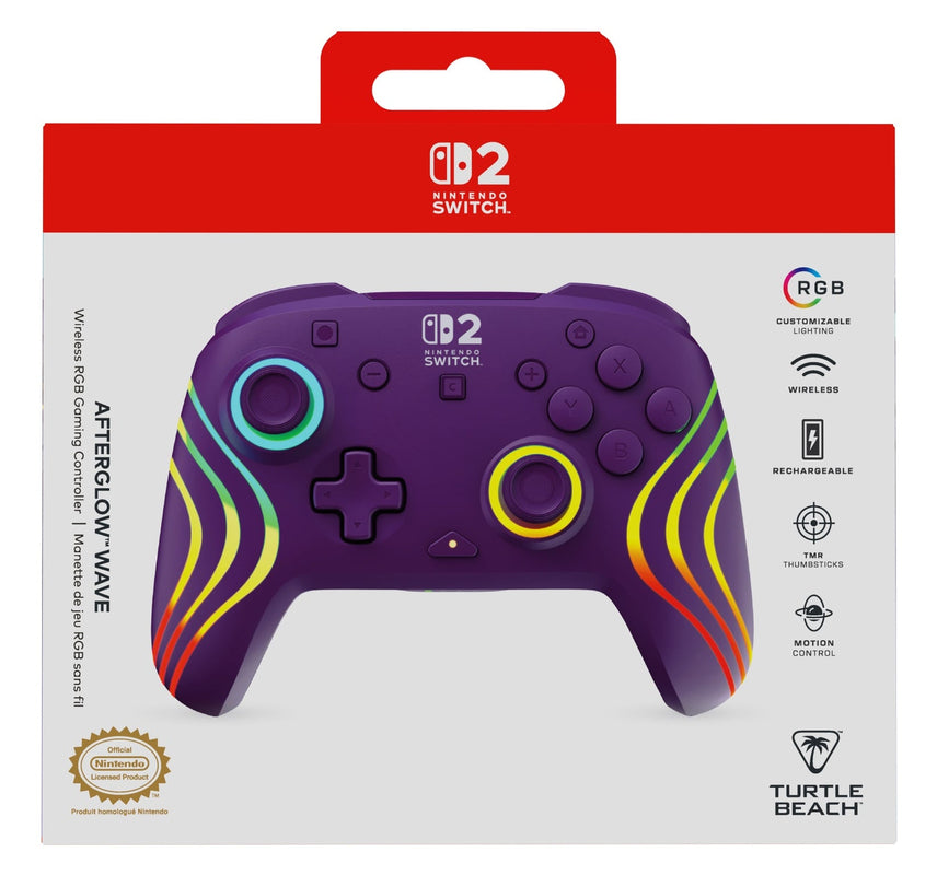 Turtle Beach - Manette de jeu RGB sans fil Afterglow Wave violet  pour Nintendo Switch 2, Switch, Switch Lite et Switch modèle OLED