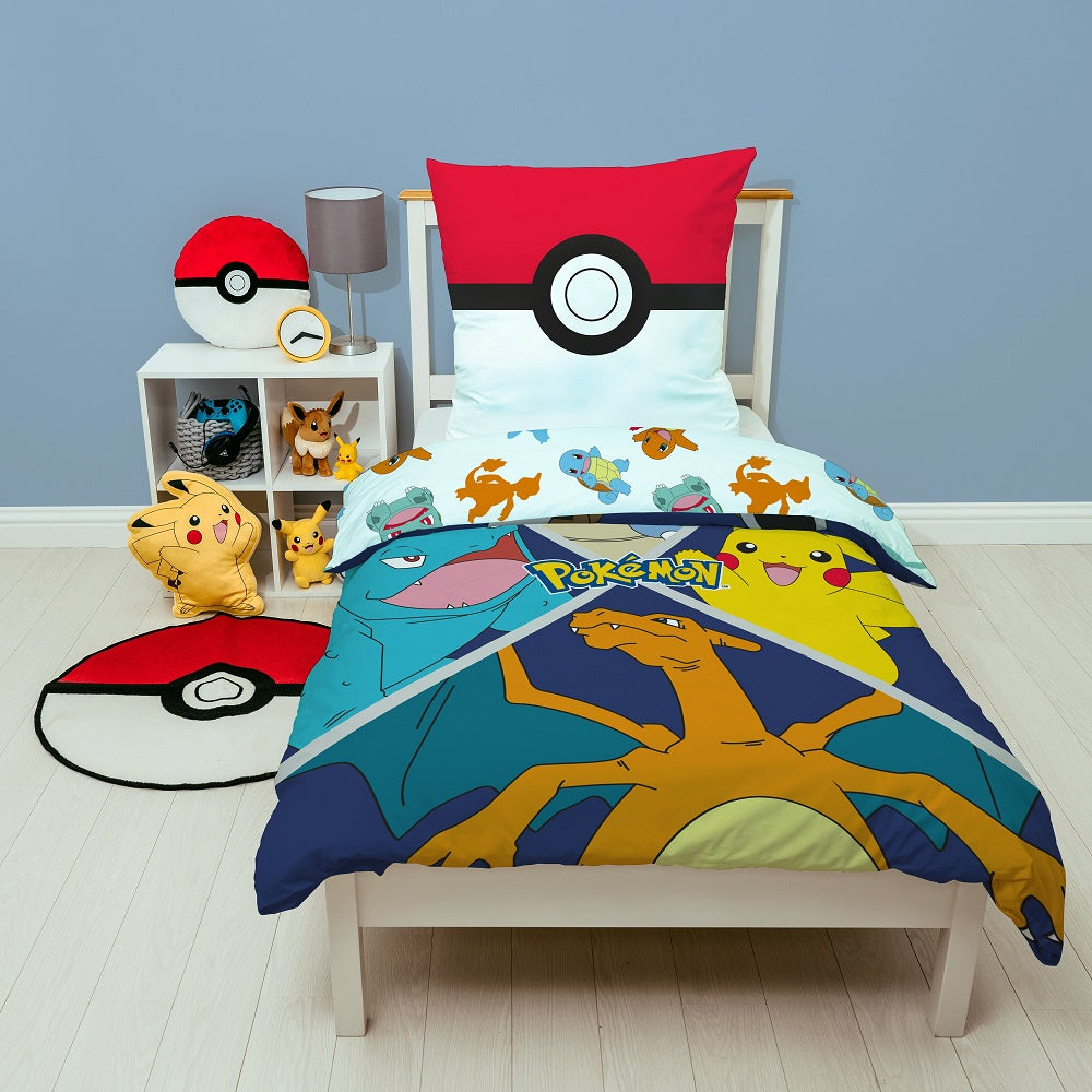 Pokémon - Parure de lit en microfibre Starter Evolution II (140x200cm + 63x63cm) - flash vidéo