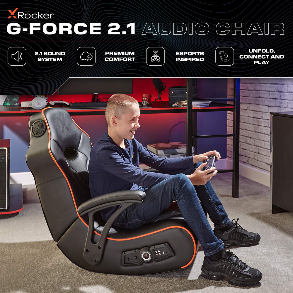 X Rocker - G-Force Sport 2.1 Chaise de jeu audio stéréo avec caisson de basses - Noir et Orange - flash vidéo