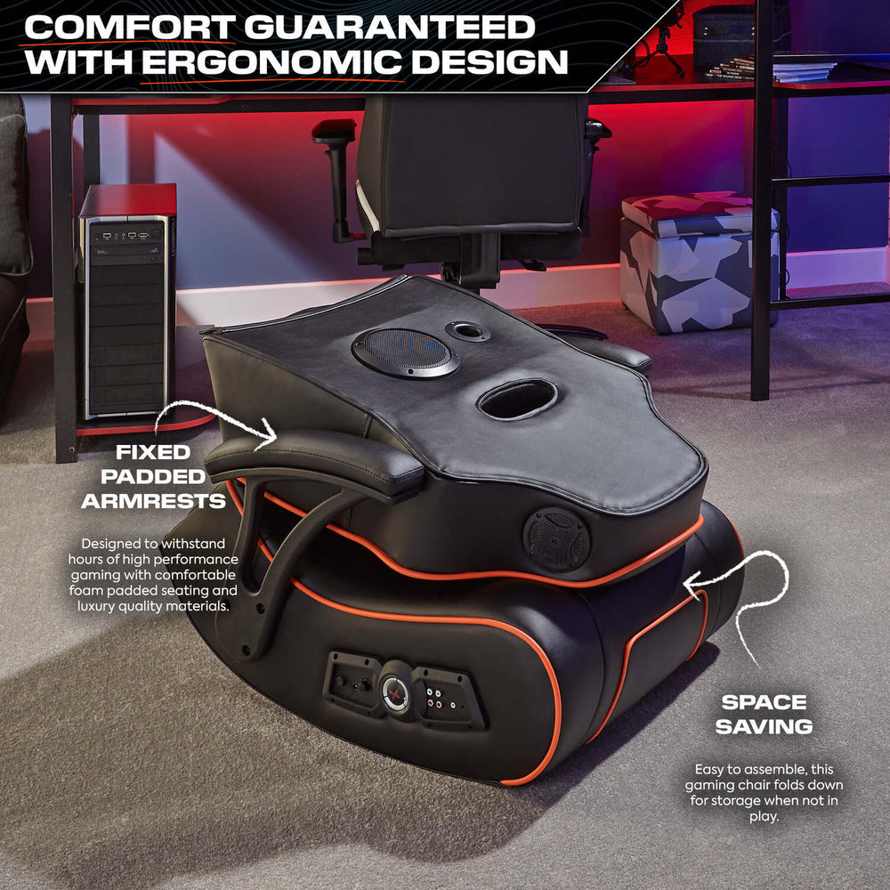 X Rocker - G-Force Sport 2.1 Chaise de jeu audio stéréo avec caisson de basses - Noir et Orange - flash vidéo