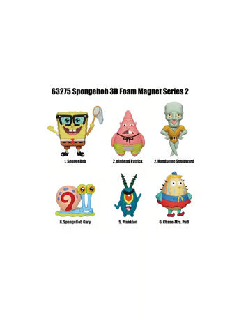 Nickelodeon - Assortiment en blind box d'aimants de collection Bob l'éponge en mousse (Série 2) (12 pcs)
