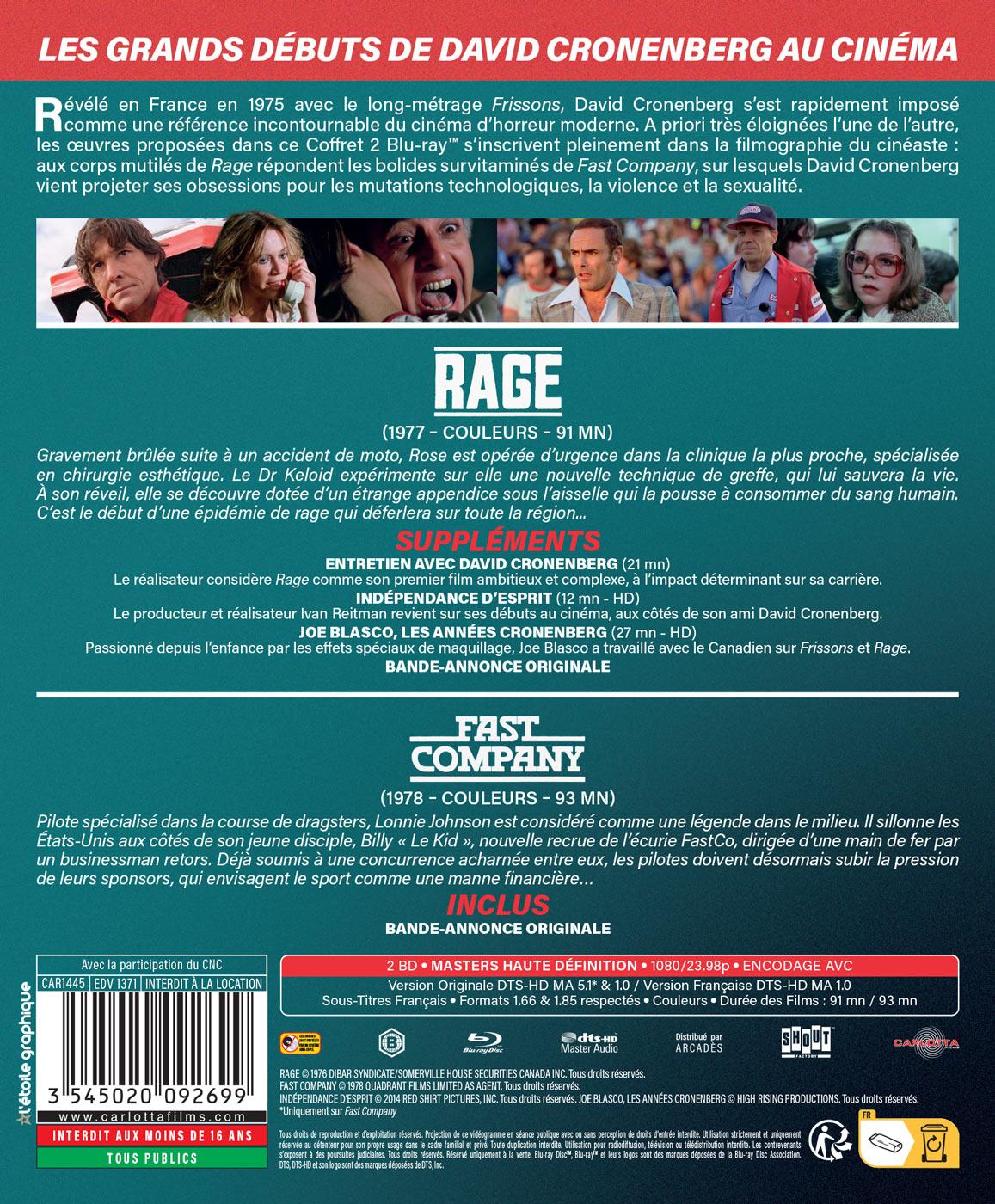 David Cronenberg - 2 films : Rage + Fast Company [Blu-ray]