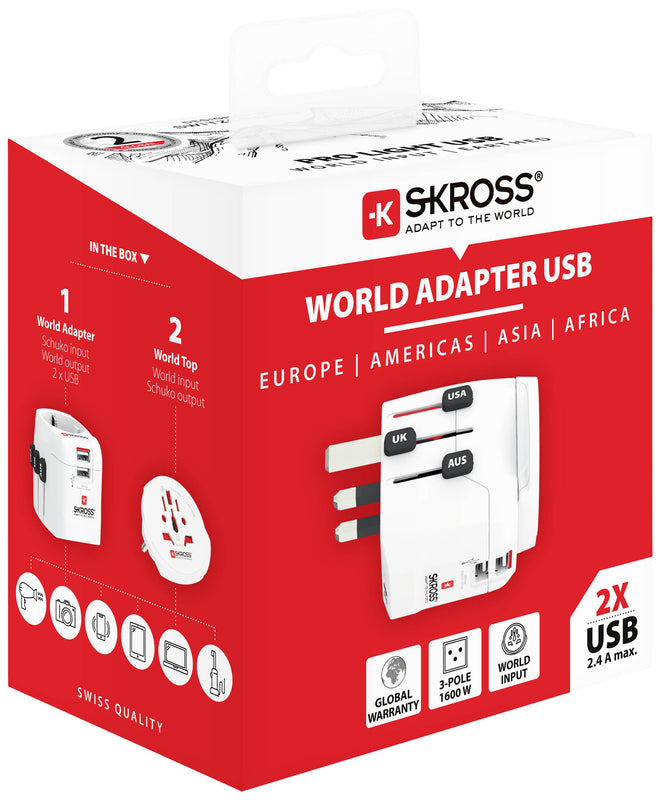 SKROSS - World Travel Adapter with Ground Plugs, without Schuko Top ( no swiss/italy )