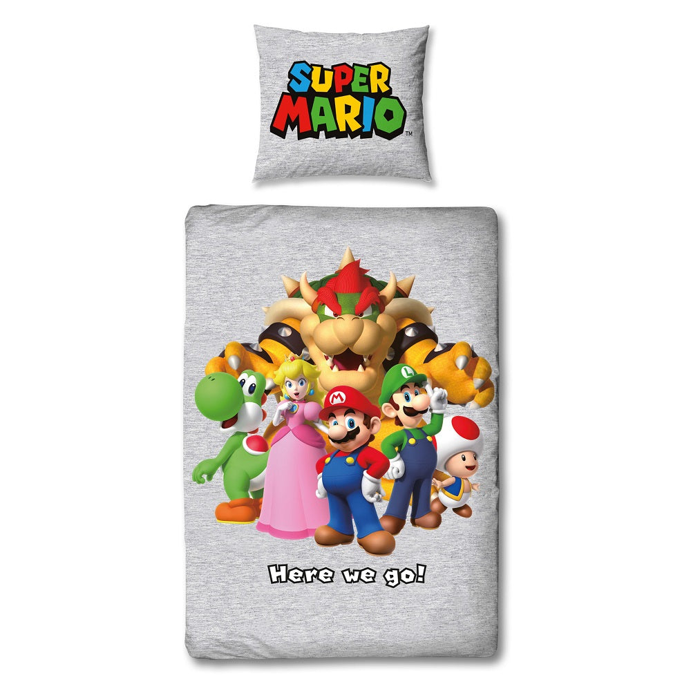 Super Mario - Parure de lit en microfibre Mario et ses amis II (140x200cm + 63x63cm) - flash vidéo