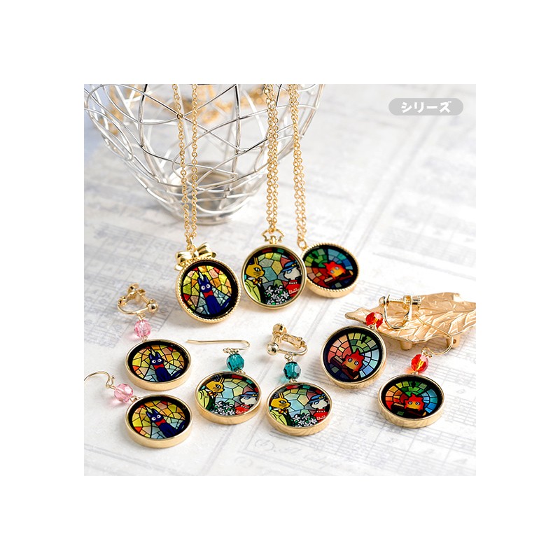 BIJOU BOUCLES D’OREILLES À CLIPS CALCIFER VITRAIL- LE CHATEAU AMBULAN
