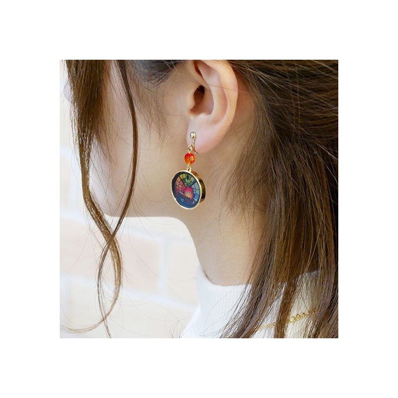 BIJOU BOUCLES D’OREILLES À CLIPS CALCIFER VITRAIL- LE CHATEAU AMBULAN