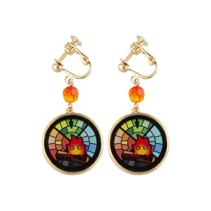 BIJOU BOUCLES D’OREILLES À CLIPS CALCIFER VITRAIL- LE CHATEAU AMBULAN