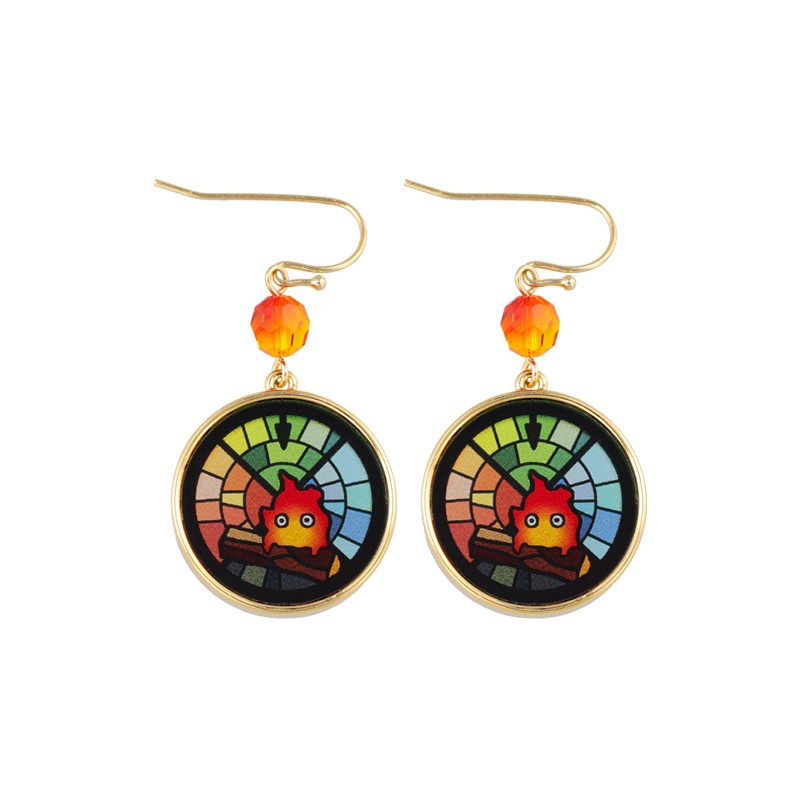 BIJOU BOUCLES D’OREILLES CALCIFER VITRAIL- LE CHÂTEAU AMBULANT