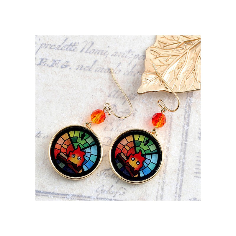 BIJOU BOUCLES D’OREILLES CALCIFER VITRAIL- LE CHÂTEAU AMBULANT