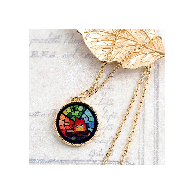 BIJOU PENDENTIF CALCIFER VITRAIL- LE CHÂTEAU AMBULANT