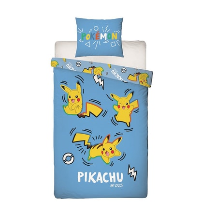 Pokémon - Parure de lit en microfibre Pikachu dans tous ses états (200x140cm + 63x63cm) - flash vidéo