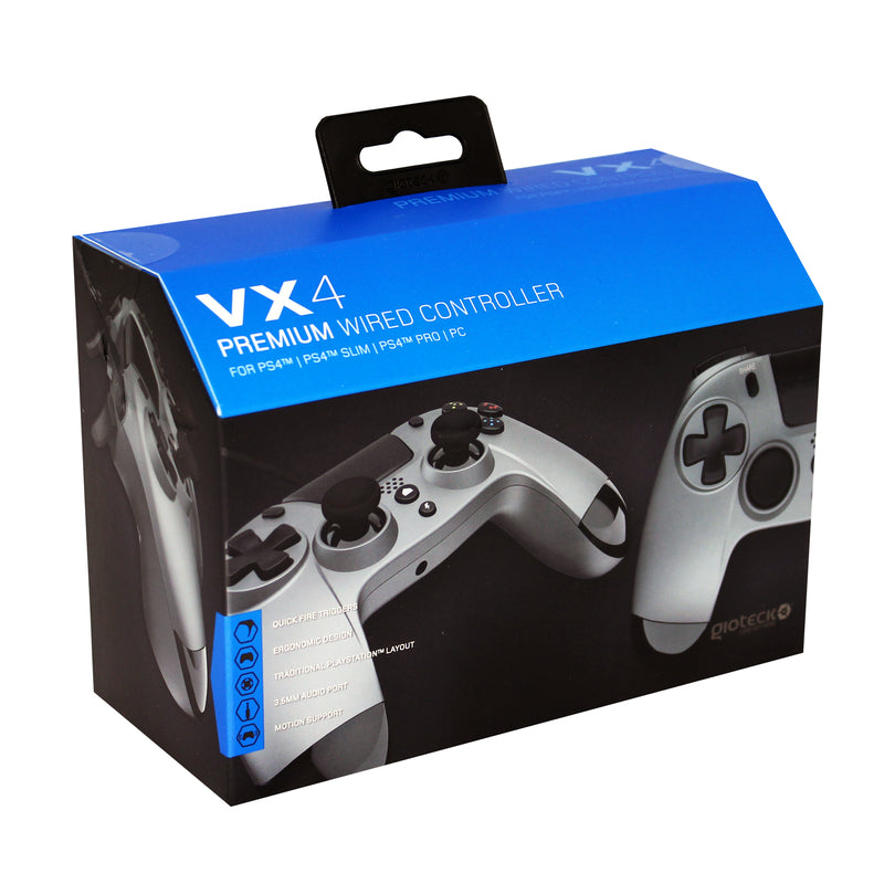 Gioteck - Manette filaire premium avec port mini-jack VX4 Gris Titane pour PS4 et PC