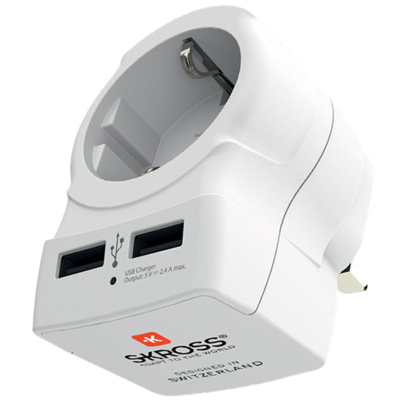Skross - Adaptateur de voyage Europe vers UK + USB A (x2) (2025)