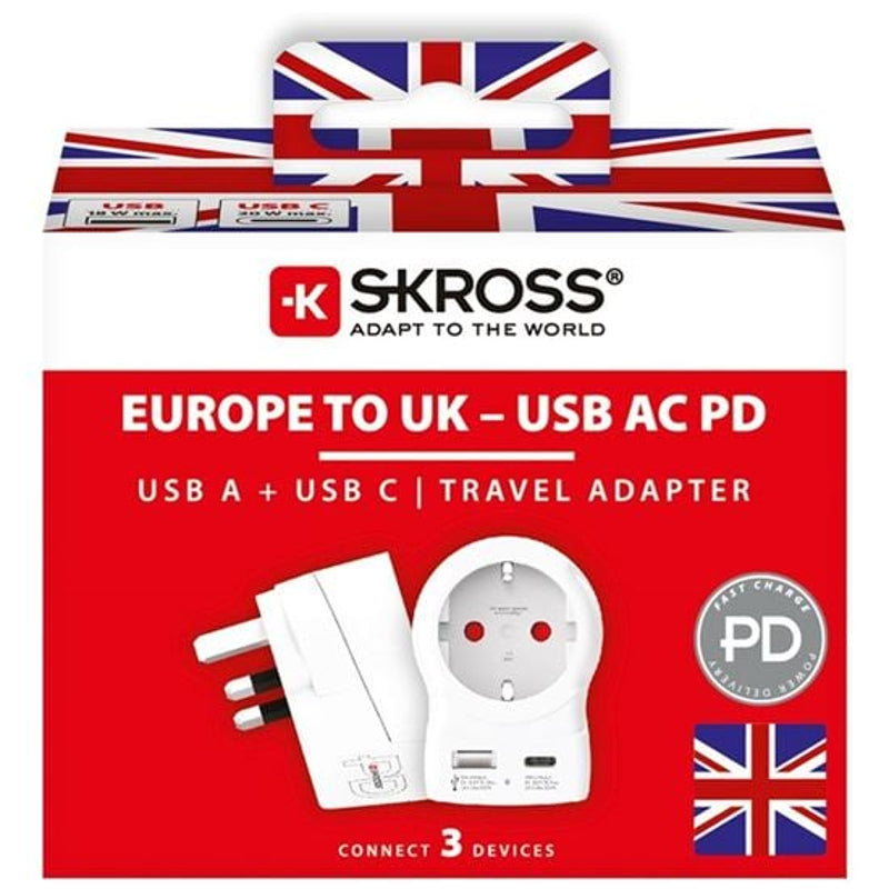Skross - Adaptateur de voyage Europe vers UK + USB A/C