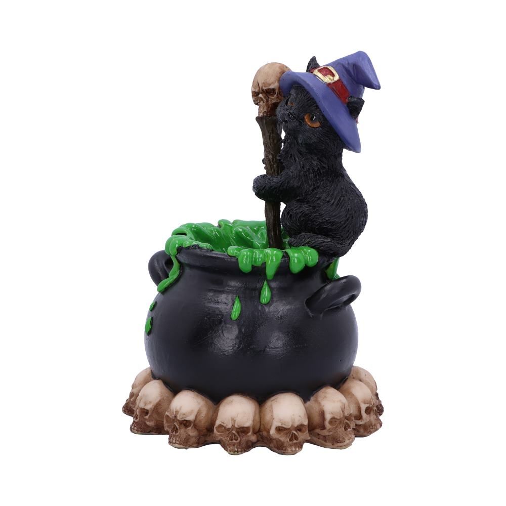 Spook - Figurine de chat noir familier de sorcières et chaudron bouillonnant 12cm