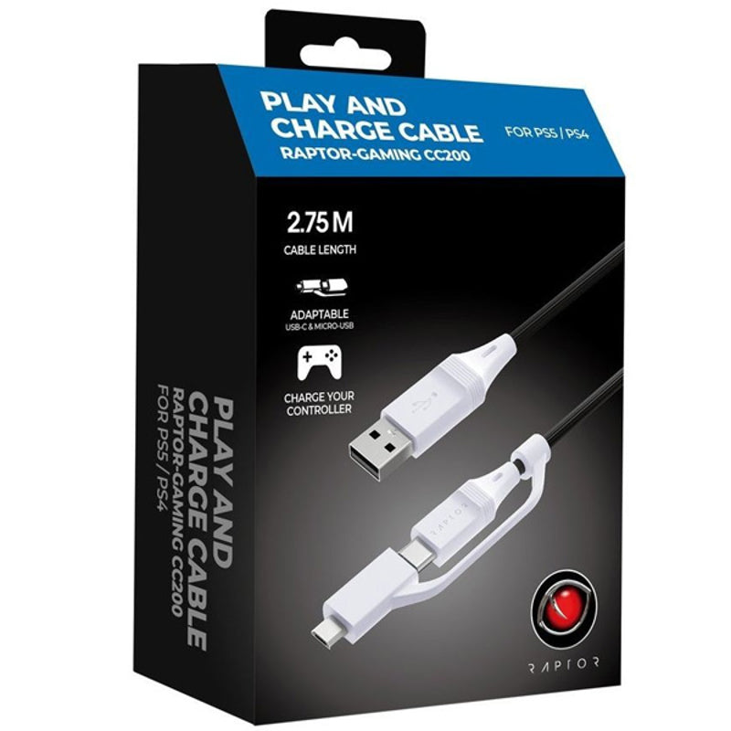 Raptor Gaming - Câble de charge pour manettes PS4 DualSense