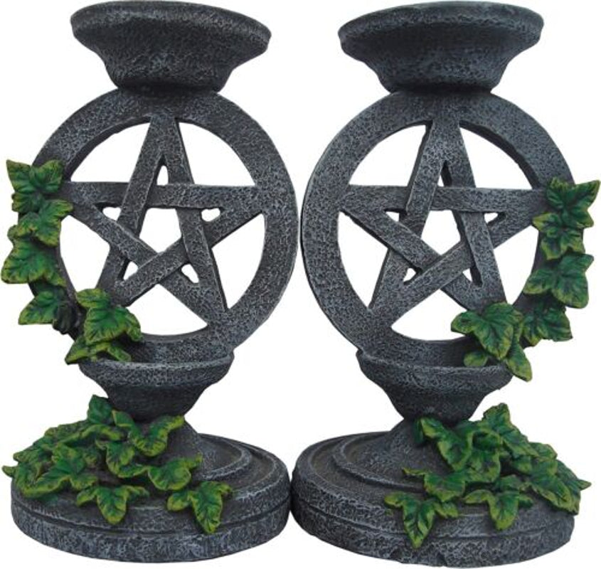Aged Pentagram Candlesticks 13.4cm