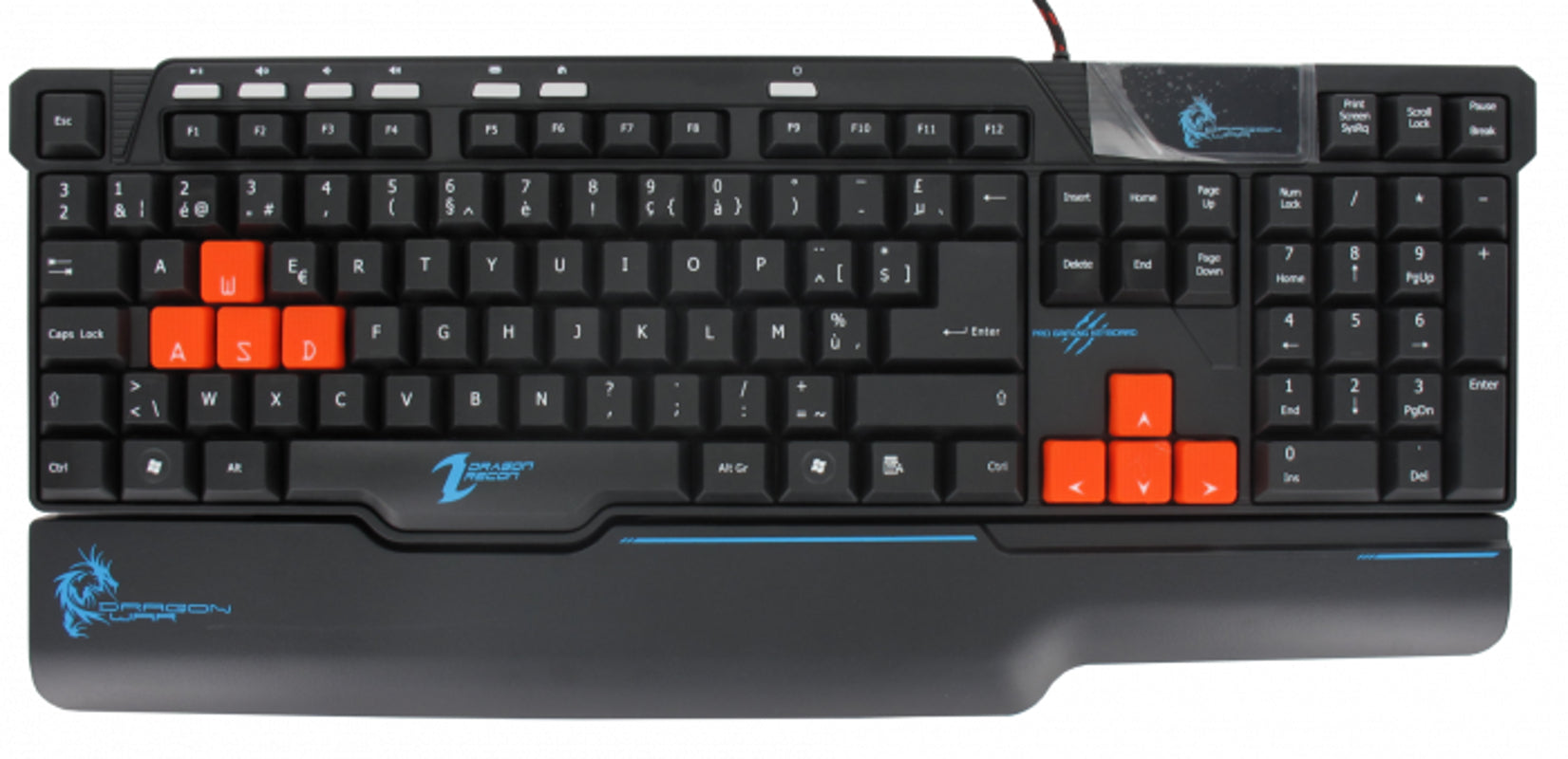 Dragonwar Recon Clavier de jeu programmable Qwerty - 30 touches macro - 10 paramètres de profil - Nkey roller.