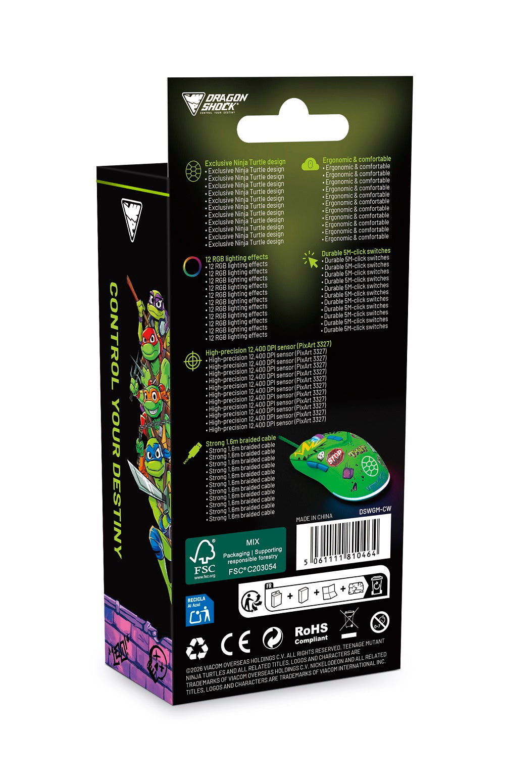 DragonShock - Souris de jeu filaire optique RGB TMNT Cowabunga