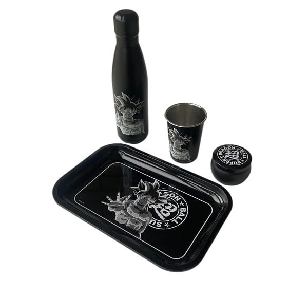 Dragon Ball Super - Coffret cadeau (Goku Ultra Instinct) : bouteille d'eau en métal isotherme 500ml, verre et dessous de verre - flash vidéo