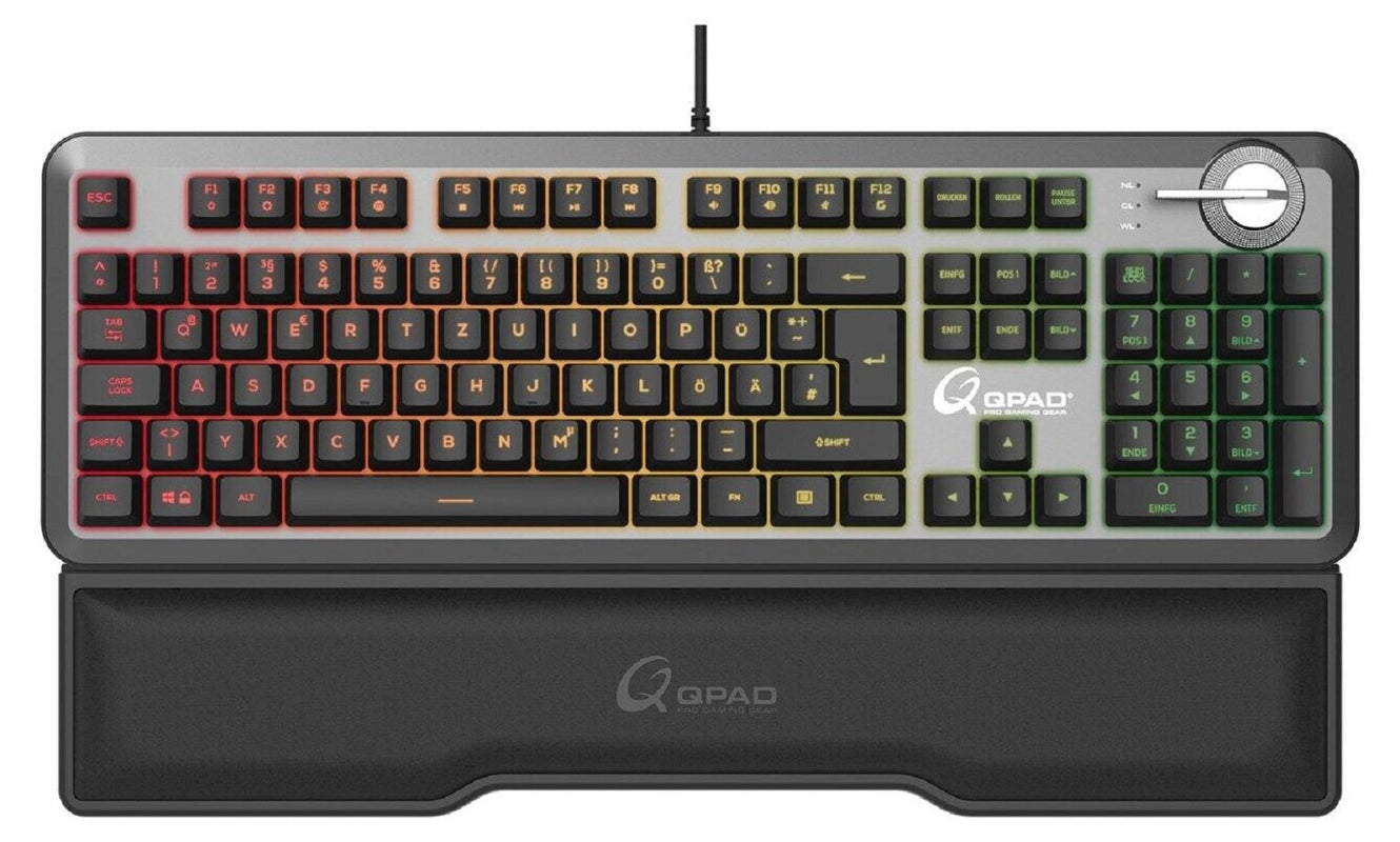 QPAD - MK-95 PRO - Clavier gaming mécanique à commutateur, avec rétro-éclairage RGB et repose-paume - disposition DE