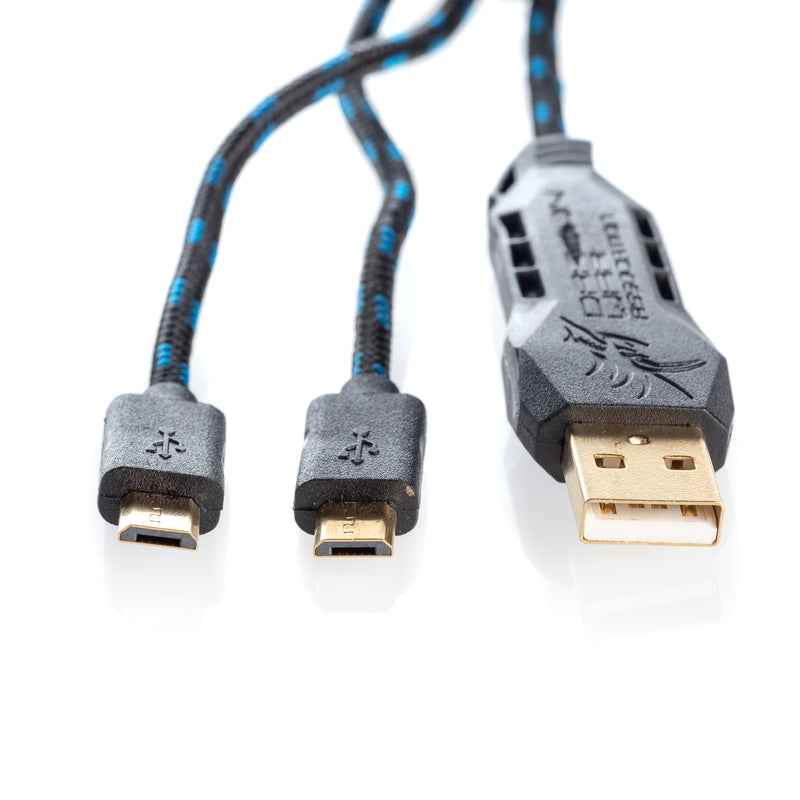 Dragonwar Dual Turbo Charging Cable - Charge 2 appareils, Micro USD, USB Plaqué OR, 4m pour PC, manettes, smartphones, tablettes et autres