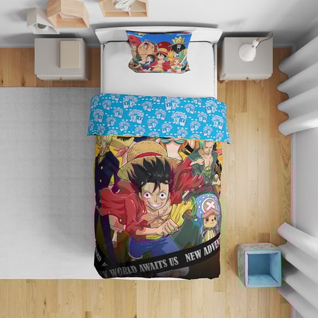 One Piece - Parure de lit en microfibre Luffy et son équipage II (200x140cm + 63x63cm) - flash vidéo