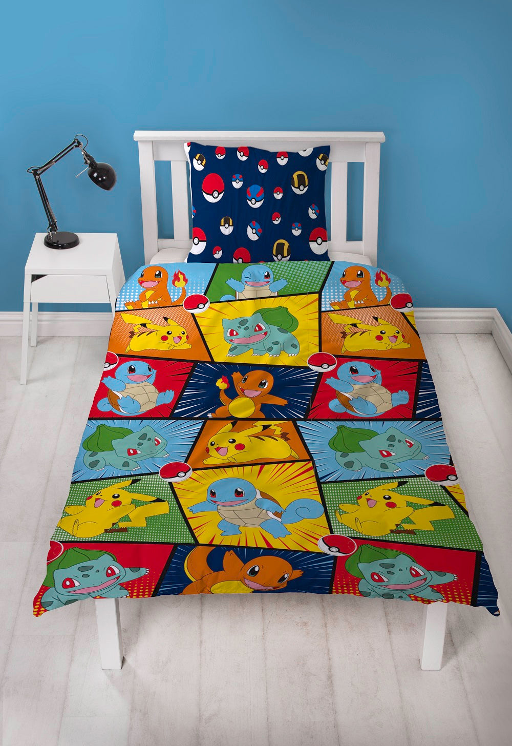 Pokémon - Parure de lit en microfibre Pikachu et Starter 1G VI (140x200cm + 63x63cm) - flash vidéo