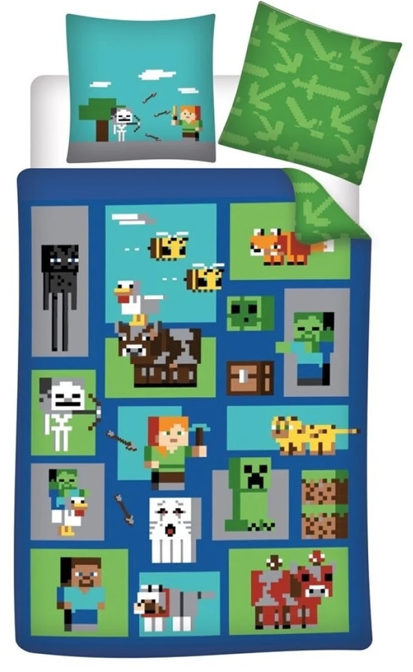 Minecraft - Housse de couette en 100% coton Personnages (140x200cm + 65x65cm) - flash vidéo