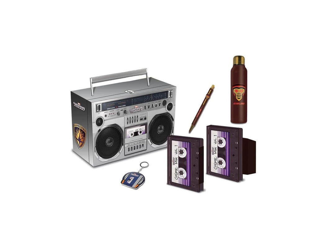 Les Gardiens de la Galaxie - Coffret cadeau (Starlords Boom Box) : stylo à bille, bouteille en métal, cahier et porte-clés