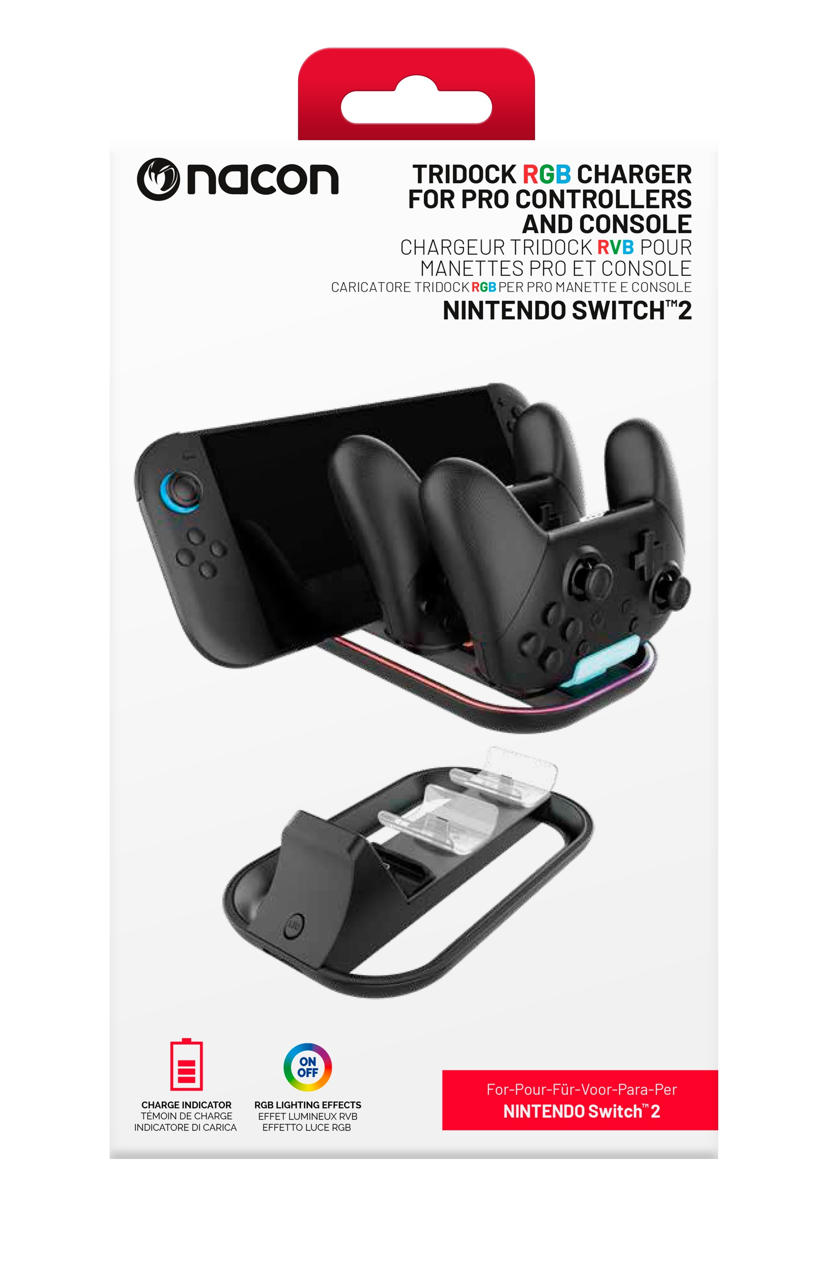 Chargeur Tridock RVB pour manettes pro et console Nintendo Switch 2
