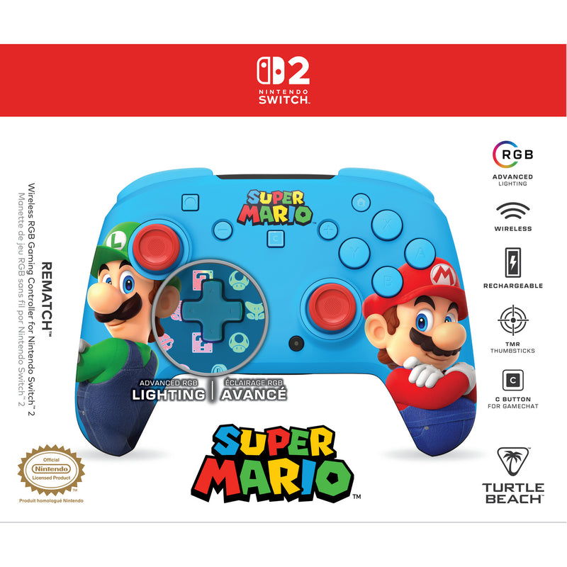 Turtle Beach - Manette sans fil Rematch Mario & Luigi pour Nintendo Switch 2, Nintendo Switch, Nintendo Switch Lite et Nintendo Switch modèle OLED