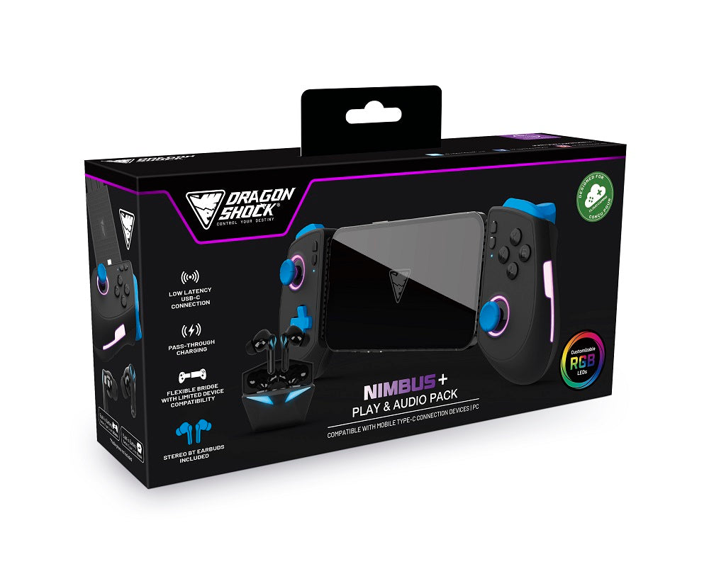 DragonShock - Manette sans fil Bluetooth  Nimbus+ Play et Audio Pack Noire pour Mobile