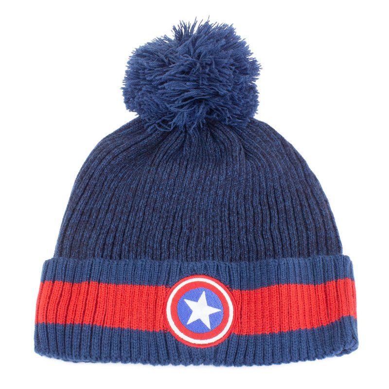 Marvel - Bonnet à pompon Bleu et Rouge Logo de Captain America