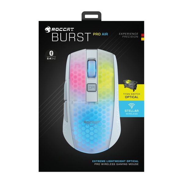 Roccat - Souris de jeu optique RGB sans-fil et légère Burst Pro Air Blanche - flash vidéo