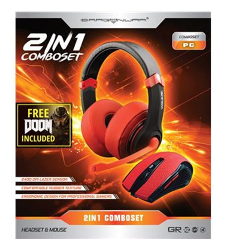 Dragonwar Comboset 2 en 1 Combo Set Edition Rouge + Stereo Gaming Headset + Souris Gaming