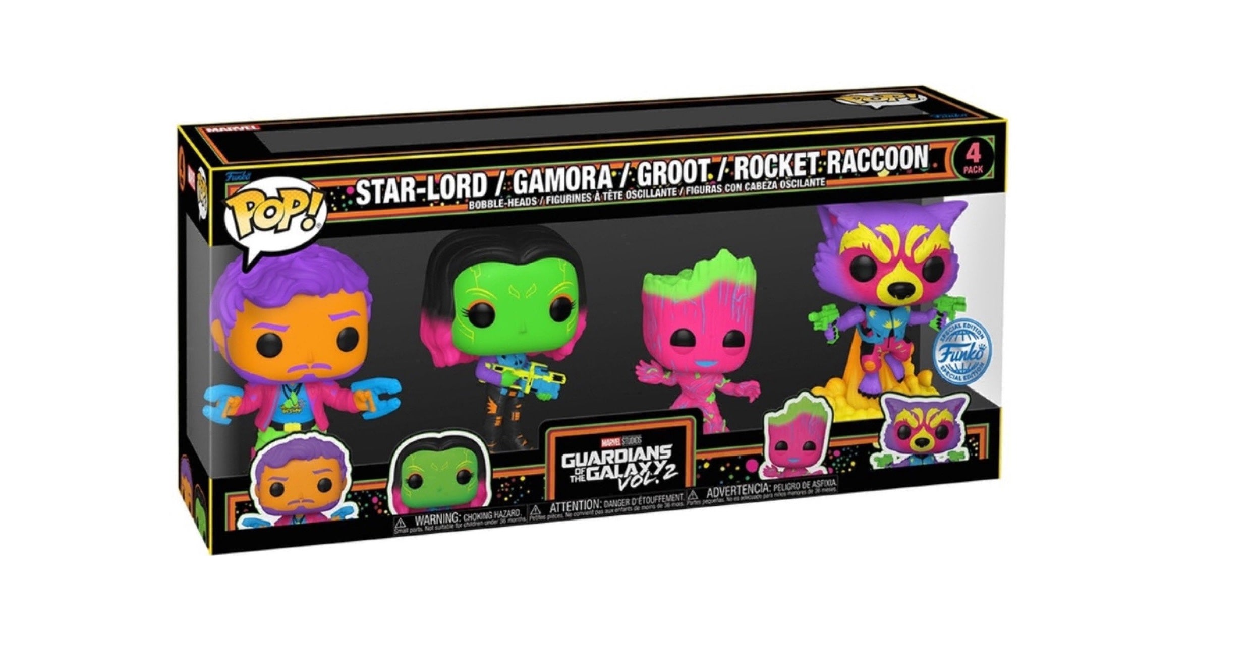 Funko Pop! 4-Pack: Marvel: Guardians of the Galaxy vol.2 - Star-Lord / Gamora / Groot / Rocket Raccoon (Blacklight)
