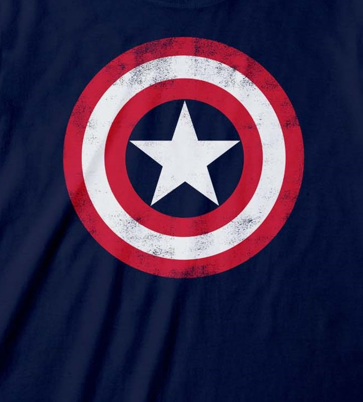 Marvel -  T-shirt unisexe Bleu Marine Logo vieilli du bouclier de Captain America - M